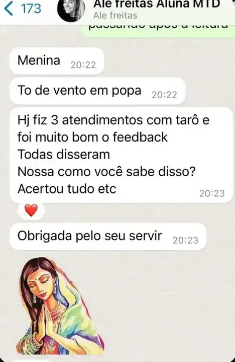 Aluna conta que fez tres atendimentos de taro com otimo retorno