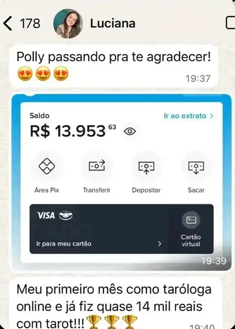 Aluna mostra quase 14 mil reais no primeiro mes como taróloga online