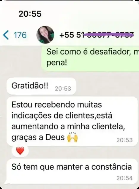 Aluna conta que esta recebendo muitas indicacoes de clientes